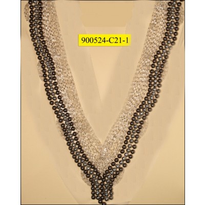 Collar Applique "V" shape multisize beads on mesh