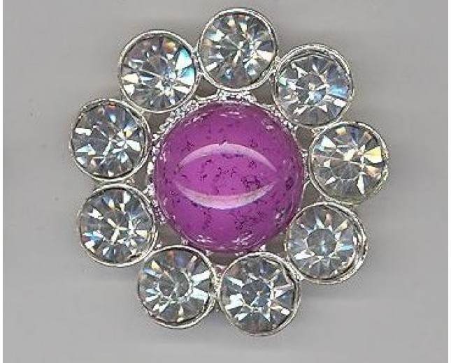 Button w/Rstones&1Big stone34mm Clear/Purple