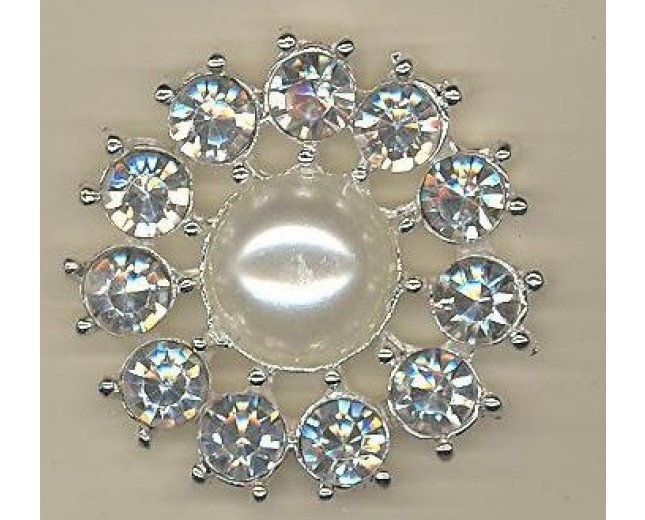 Button Metal w/Rstones&Pearl 37mm Silver/Ivory
