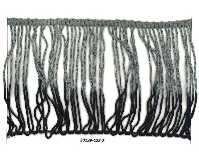 6" Chainette Fringe Looped 2 tone Rayon Grey/Blk