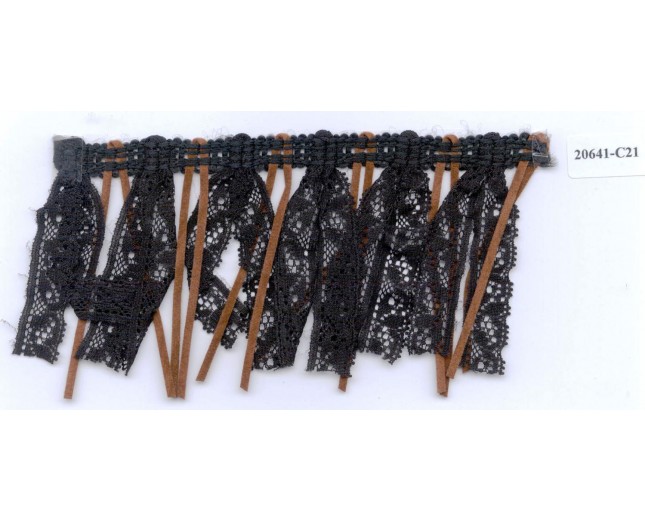 3" Black Lace and Brown Suede Cord Fringe