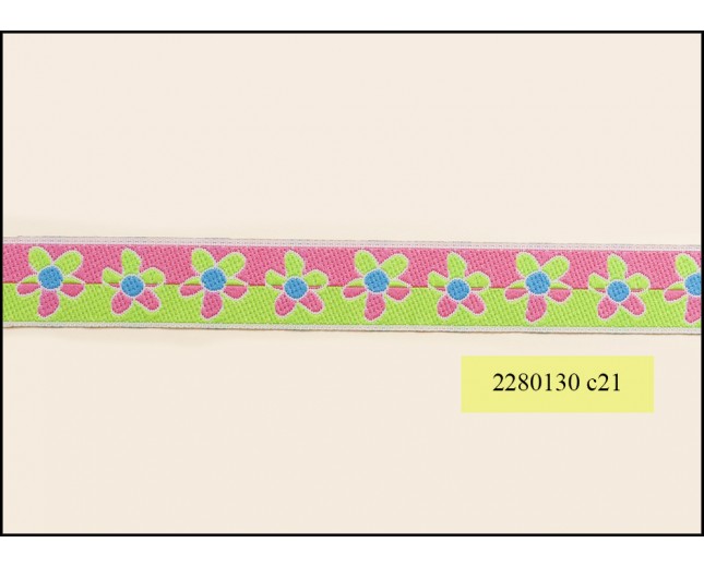Poly Jacquard Floral 15mm Blue, Green and Fuchsia