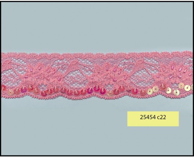 Scalloped Stretch lace with Sequin and Beads 1 1/2"