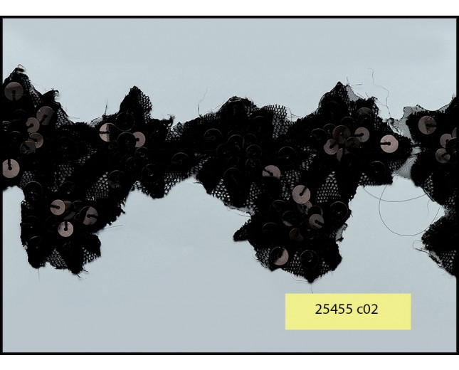 Floral Scalloped lace with Sequin 2 1/8" Black