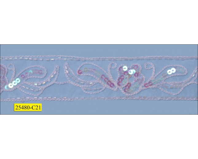 Sequin and Beaded embroidered Floral Organza Tape 1 3/8" 