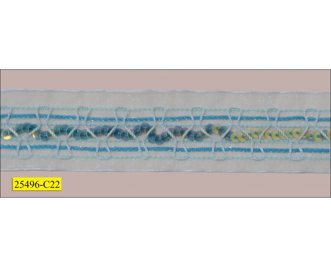 Sequins Embroidered Organza Tape with 1 Row Sequin in Center 1 1/2"