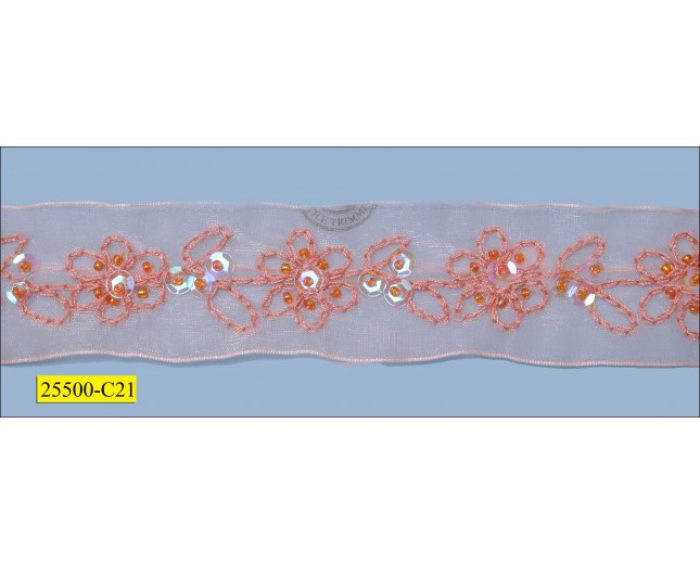 Sequins embroidered Floral Organza Tape 1 1/2" 