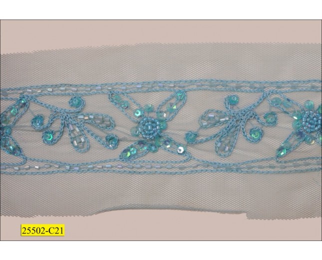 Sequins and Beaded embroidered Floral Mesh Tape 2" 