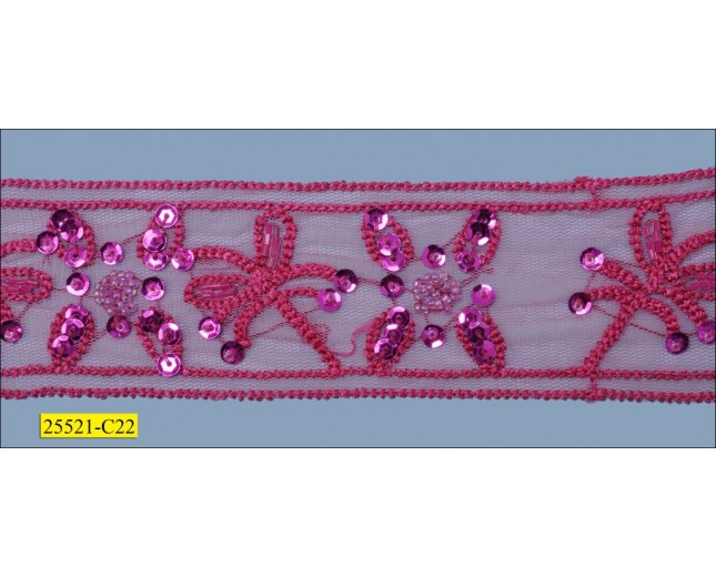 5mm Sequins and Beaded Embroidered On Mesh 1 7/8"