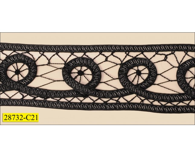 Spaghetti Spiral Pattern with Lurex Fagotting 1 5/8" Black 