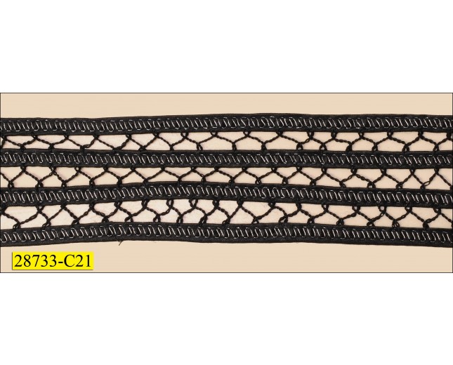 Spaghetti 4 Rows with Lurex and Fagotting 1 5/8" Black and Silve