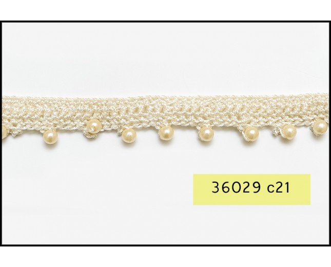 3/4" Natural Crochet Lace with hanging 5mm Pearl Beads