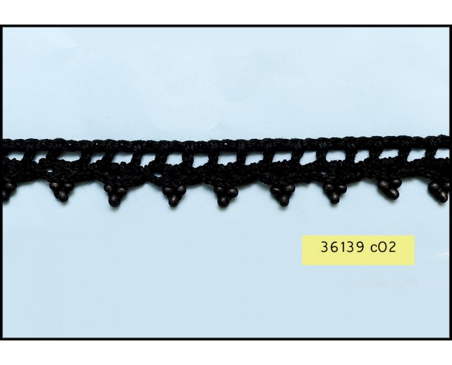 Beaded Loop Crochet Lace  3/4" All Black