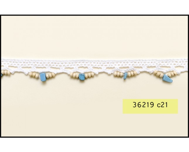 Beaded Edging Crochet Lace 1/2" White, Ivory and Turquoise