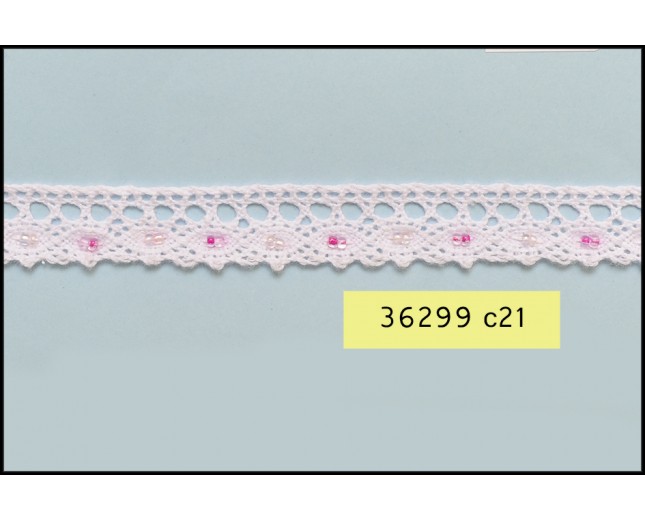 Beaded White Crochet Lace 5/8" Clear and Fuchsia