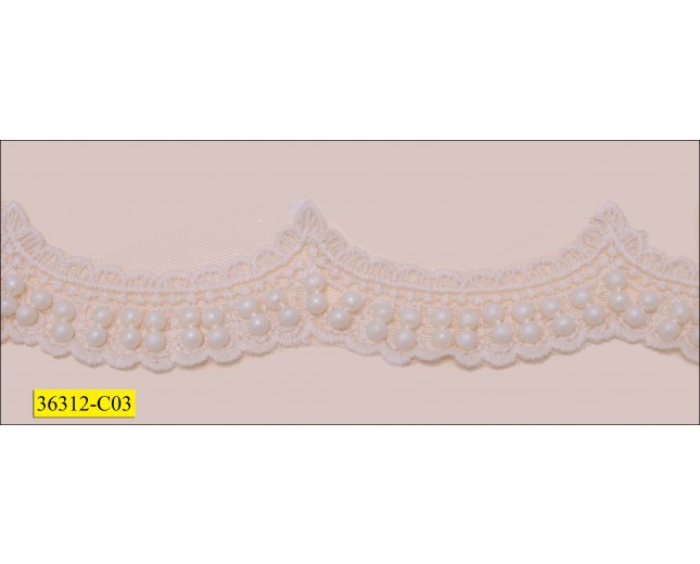 Beaded (Pearl) Guipure Scalloped Lace 1 1/4" Beige