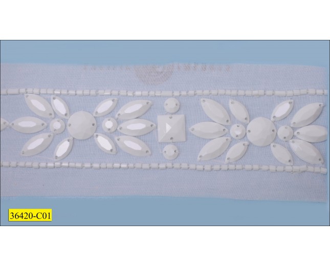 Beads (Multi-shape) on Center of Cotton Tape 2 5/8" White