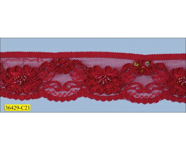 Beaded Stretch Scallop 1 Side Floral Lace 1 5/8"