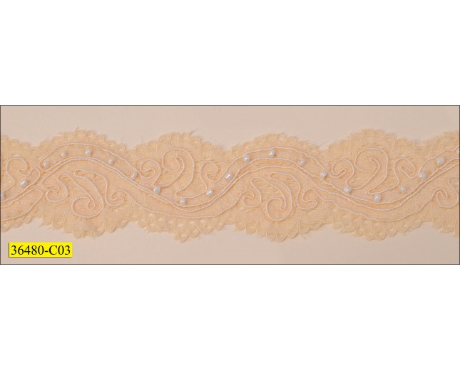 Beaded Rachel Lace with Cording Scallop 1 1/2"