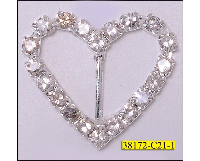 Rhinestone "Heart" Shape Inner Diameter 14mm Slider Buckle Silver