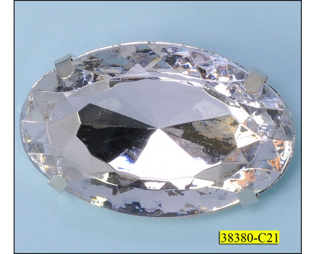 Faceted Oval Stone with Pin 45mmx30mm Nickel and Clear