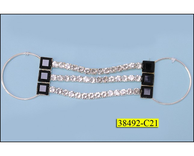Attachment with Rhinestone 3 Rows and Ring at 2 End Clear and Black