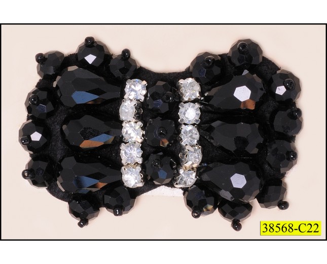 Applique Rhinestone with Beads Bow Pattern 2 1/2"x1 5/8"
