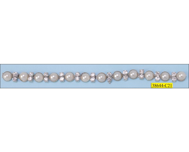 Chain with large pearls and 2 rhinestones in between 1/4" Ivory