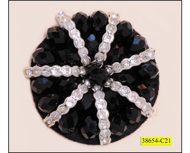 Applique round shape with Beads and Rhinestone 1 1/2'' Black