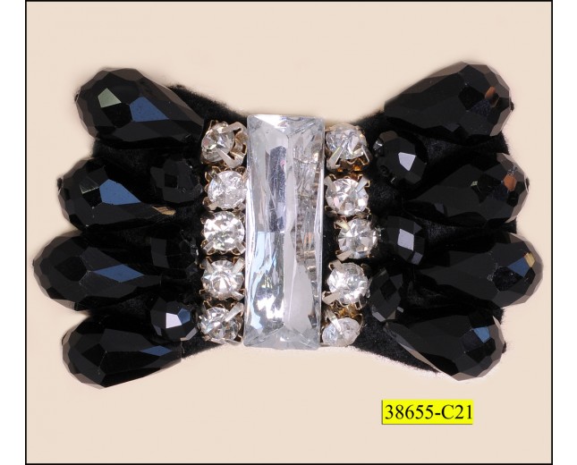 Applique Beads with Rhinestones and Bow Pattern 2 1/2"x1 1/8" Black