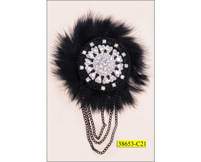 Applique with Rhinestones and hanging chain with Round Fur 4''