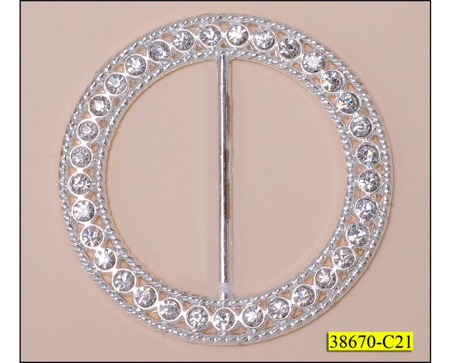 Buckle with Rhinestone scallop Edge Silver Inner Diameter 2'' Outer Diameter 2 5/8''