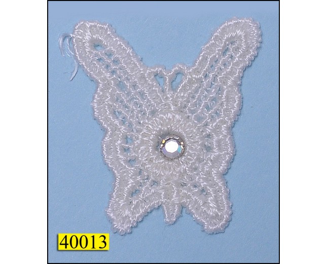 White Butterfly Applique with 1 Rhinestone (Tabtex) 1x13/16"
