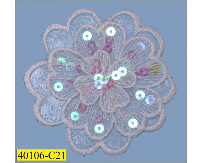 3 Layer Sequins Embroidered Flower Applique with Glue 2 1/2"