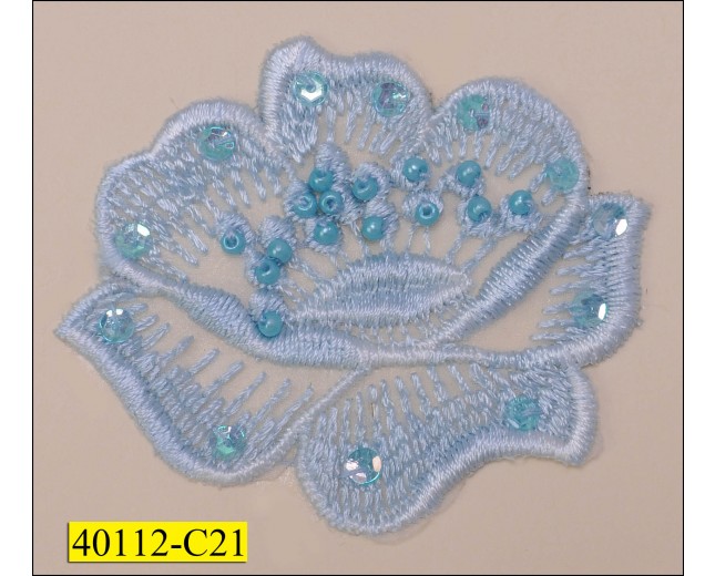 Embroidered Sequins and Beaded Flower Applique 2 1/2" X 2 3/8"