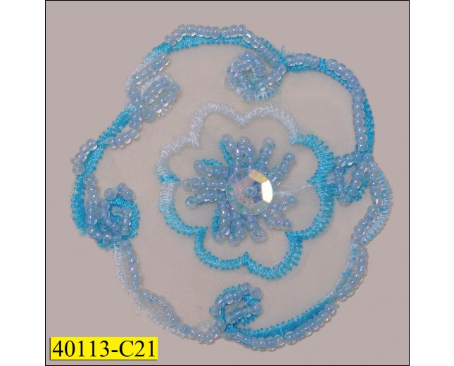 Embroidered Sequins and Beaded Ogranza Applique 2 1/8"