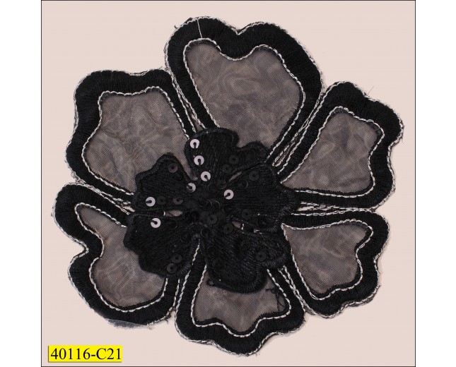 Organza Sequined Embroidered Applique with Lurex 4 1/4"