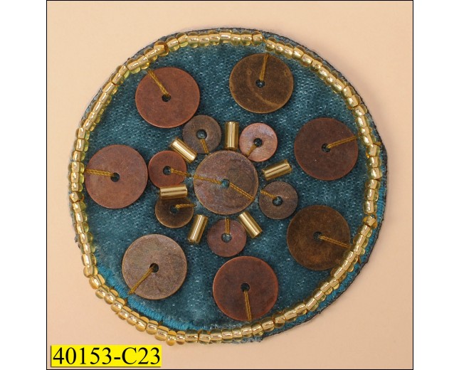 Applique Round Velvet Patch with Sequins and beads 1 7/8" 