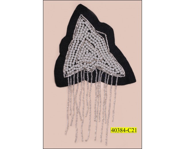 Applique Triangular with Pearl and Hanging Beads 4 3/8" Black and White