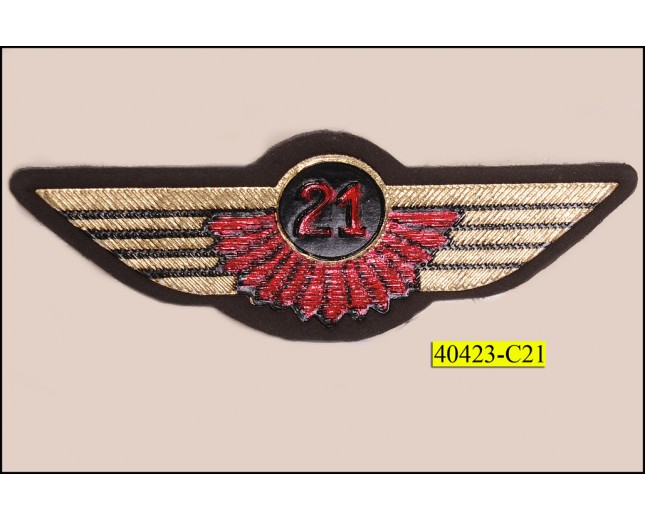 Patch Military Wing Pattern 3"x1" Brown, Gold and Red