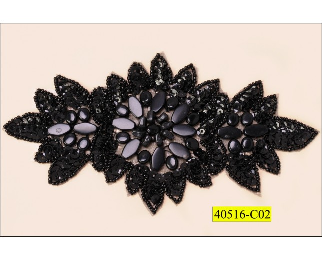 Applique Floral Beaded Black