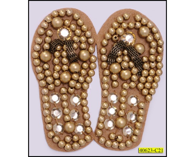 Applique Slipper with Pearls, Stone and Chain 3 3/4'' 