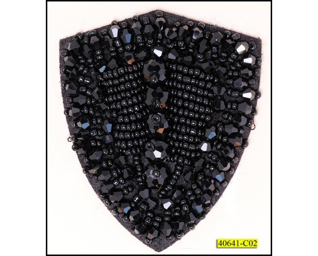 Appliqque with different size beads on shield shape Felt Black