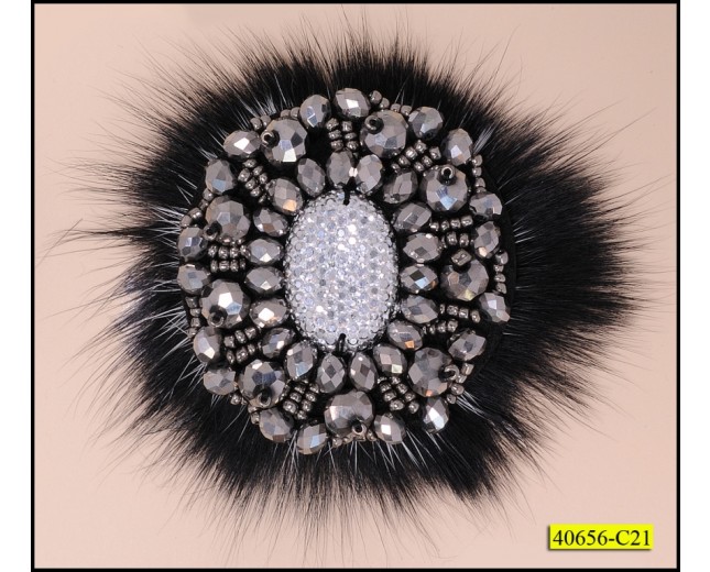 Applique with Beads and Rhinestones Black and White Fur 1/2'' around
