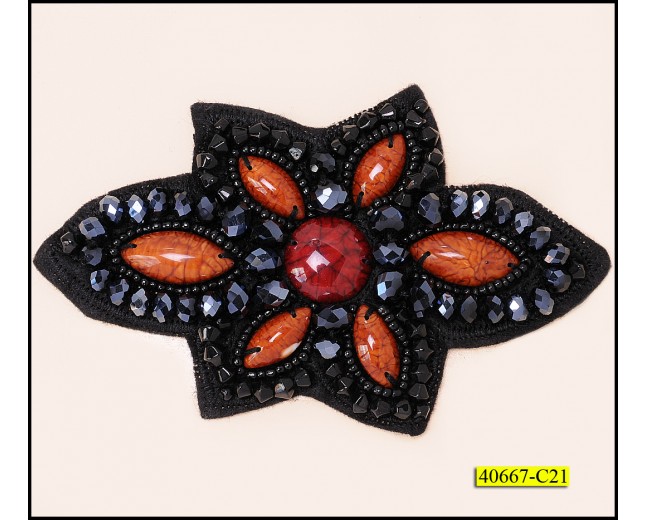 Applique with Beads and floral Black felt center Hanging Chains Black