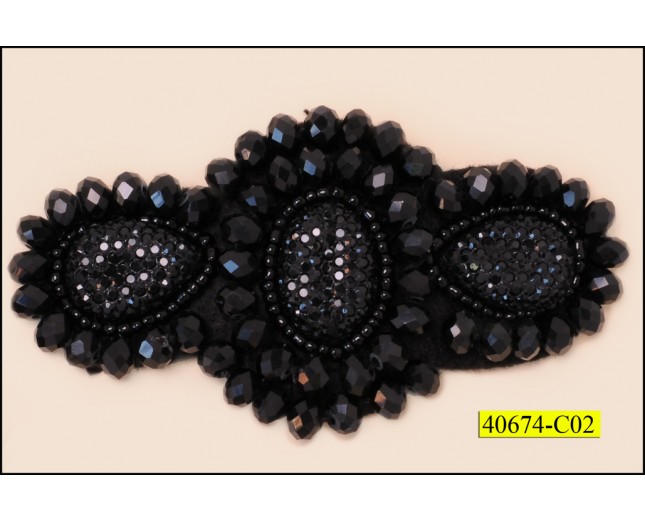 Applique with Beads and Black Stones 3 1/8'' x 1 3/4''