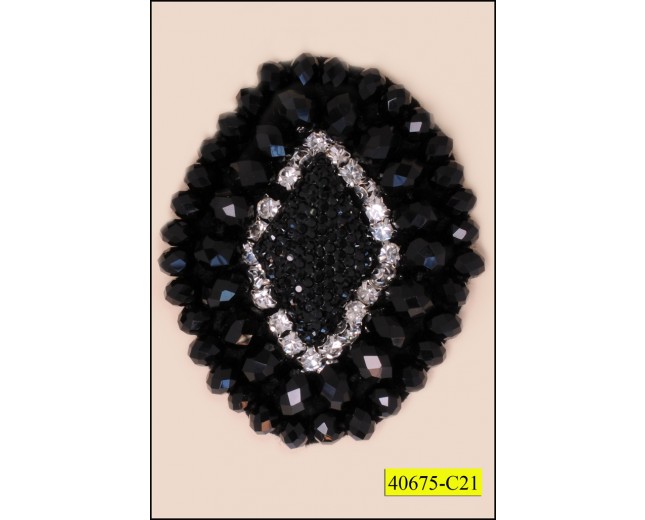 Applique Oval shape with Beads and Rhinestones Black stones