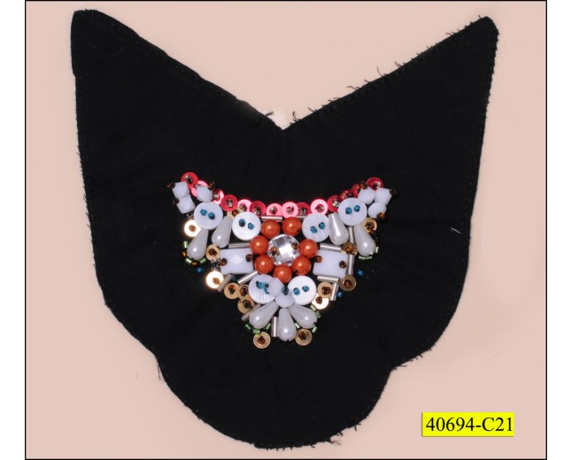 Applique with multi color beads on satin Black