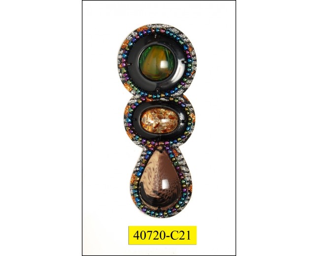 Applique 4 large stones with bead trim 1 3/8x4" Multicolor
