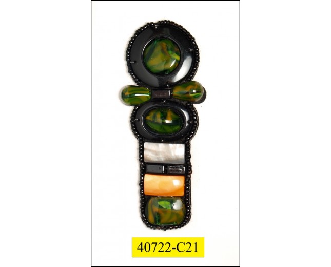 Applique multisize stones with Black bead trim 1 3/4x4" Multicolor